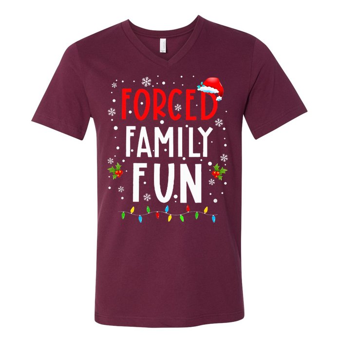 Forced Family Fun Winter Holidays Funny Christmas V-Neck T-Shirt