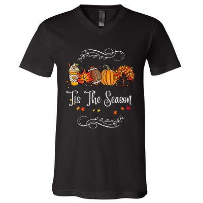 Festive Fall Football Embrace the Pumpkin Spice Season V-Neck T-Shirt