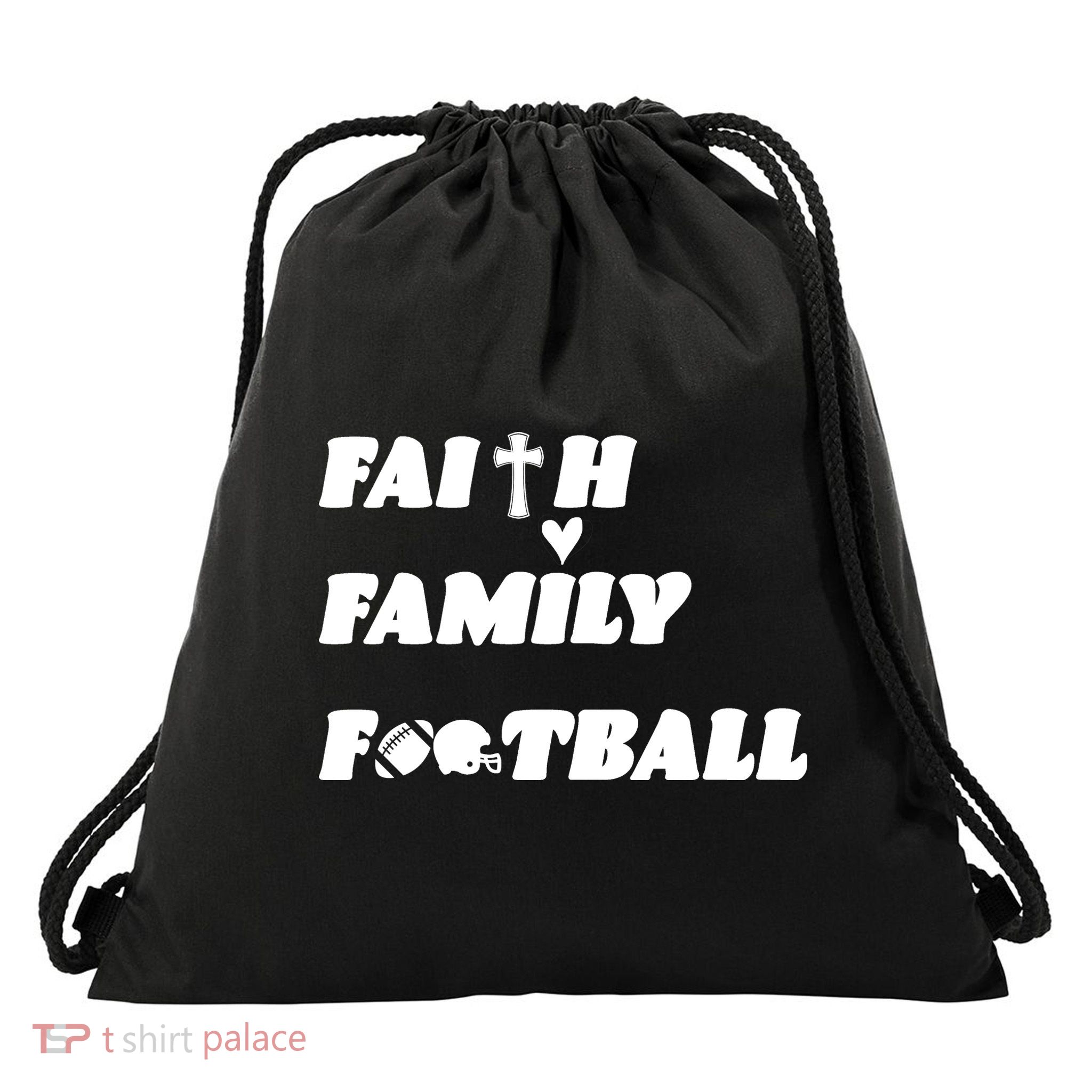 Faith Family Football Drawstring Bag
