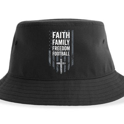 Faith Family Freedom Football USA Cross Flag ON BACK Sustainable Bucket Hat