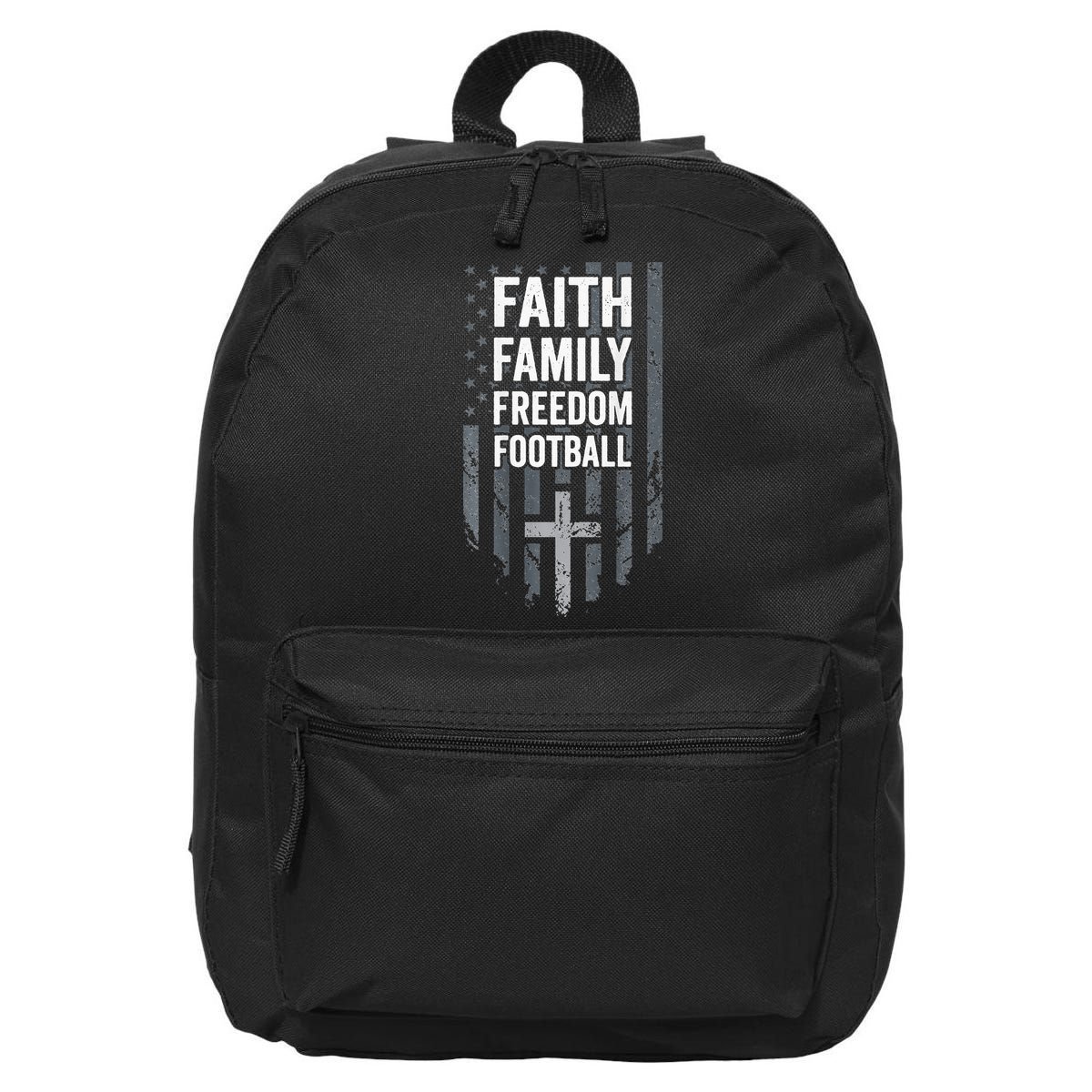 Faith Family Freedom Football USA Cross Flag ON BACK 16 in Basic Backpack