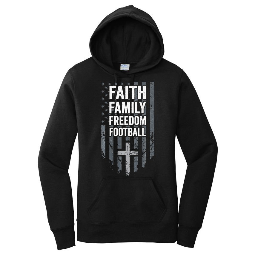 Faith Family Freedom Football USA Cross Flag ON BACK Women's Pullover Hoodie
