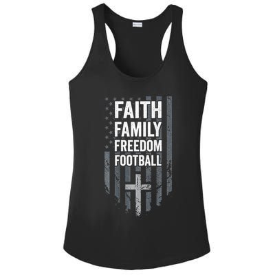 Faith Family Freedom Football USA Cross Flag ON BACK Ladies PosiCharge Competitor Racerback Tank