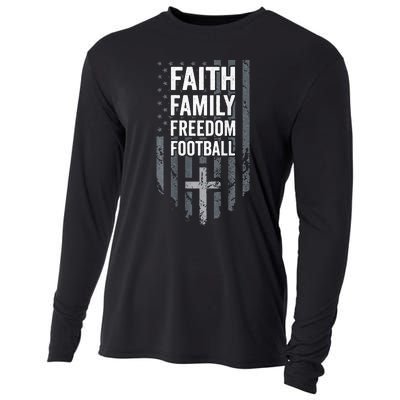 Faith Family Freedom Football USA Cross Flag ON BACK Cooling Performance Long Sleeve Crew