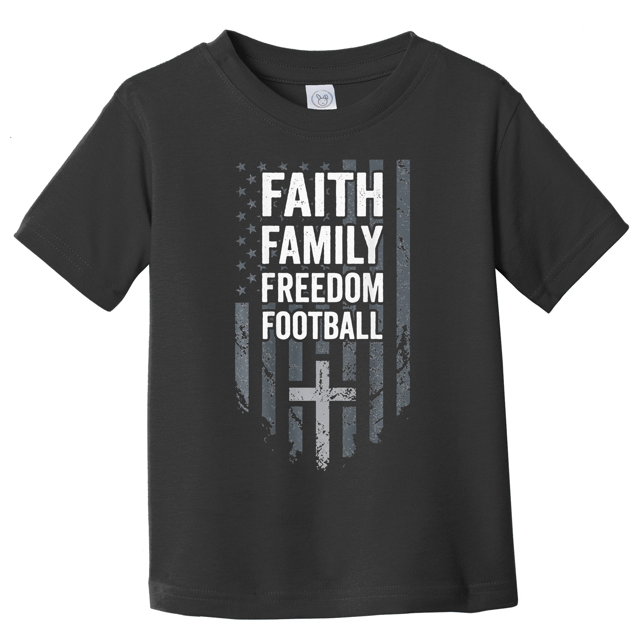 Faith Family Freedom Football USA Cross Flag ON BACK Toddler T-Shirt