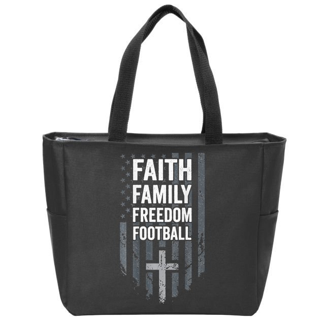 Faith Family Freedom Football USA Cross Flag ON BACK Zip Tote Bag