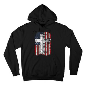 Faith Family Freedom Patriotic Christian USA Flag ON BACK Hoodie