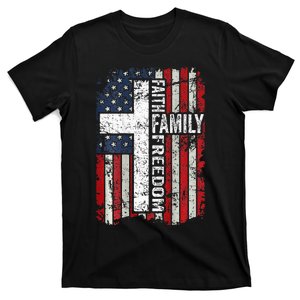 Faith Family Freedom Patriotic Christian USA Flag ON BACK T-Shirt