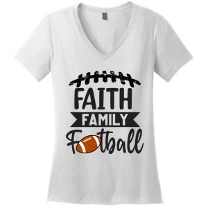 Faith Family Football Christian Fun Fall Football Women's V-Neck T-Shirt