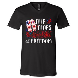 flip flops fireworks and freedom 4th of july V-Neck T-Shirt