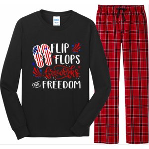 flip flops fireworks and freedom 4th of july Long Sleeve Pajama Set