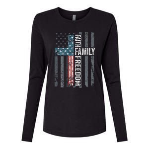 Faith Family Freedom Christian USA Cross Flag Womens Cotton Relaxed Long Sleeve T-Shirt