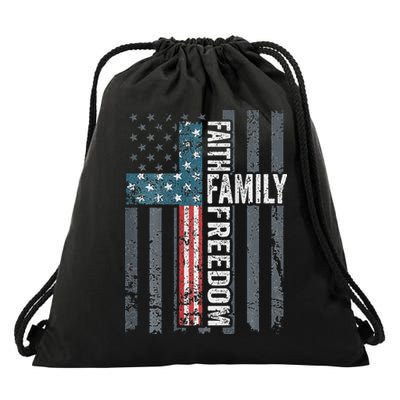 Faith Family Freedom Christian USA Cross Flag Drawstring Bag