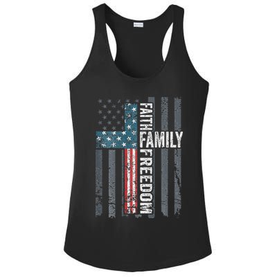 Faith Family Freedom Christian USA Cross Flag Ladies PosiCharge Competitor Racerback Tank