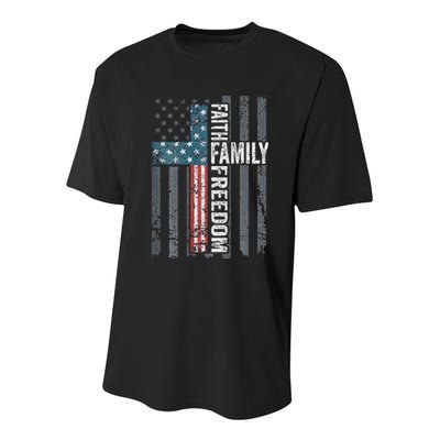 Faith Family Freedom Christian USA Cross Flag Youth Performance Sprint T-Shirt