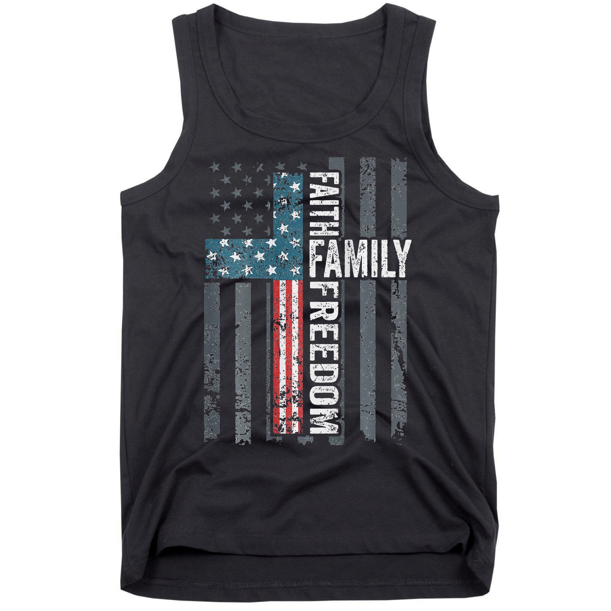 Faith Family Freedom Christian USA Cross Flag Tank Top