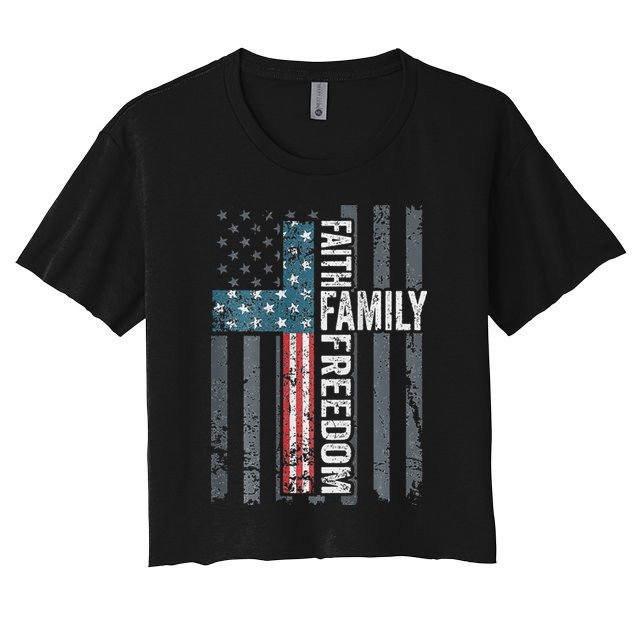 Faith Family Freedom Christian USA Cross Flag Crop Top