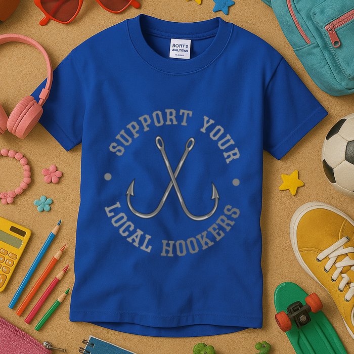Funny Fishing Fisher Dad Gift Support Your Local Hookers Great Gift Kids T-Shirt