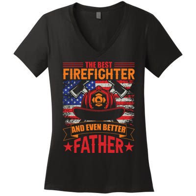 Firefighter Father Father's Day Women's V-Neck T-Shirt