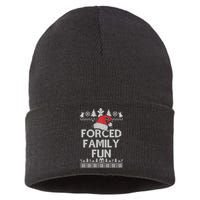 Forced Family Fun Sarcastic Adult Christmas Funny Gift Sustainable Knit Beanie