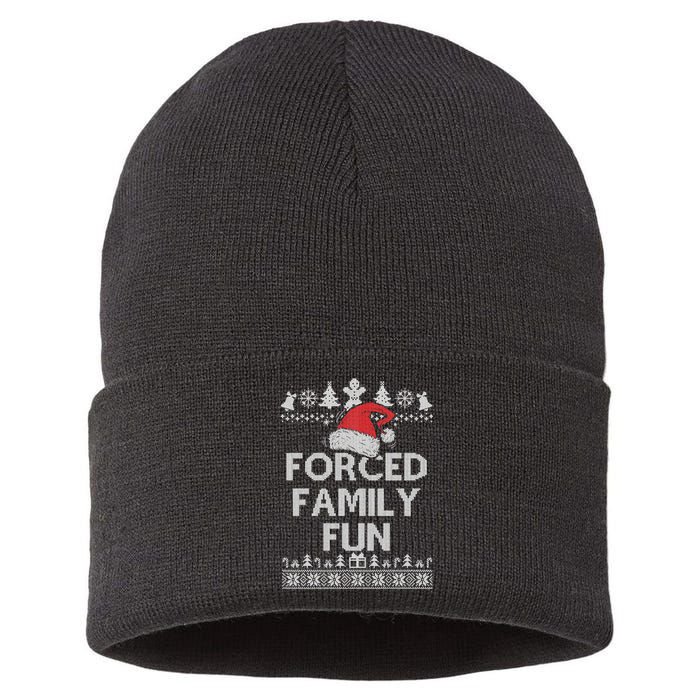 Forced Family Fun Sarcastic Adult Christmas Funny Gift Sustainable Knit Beanie