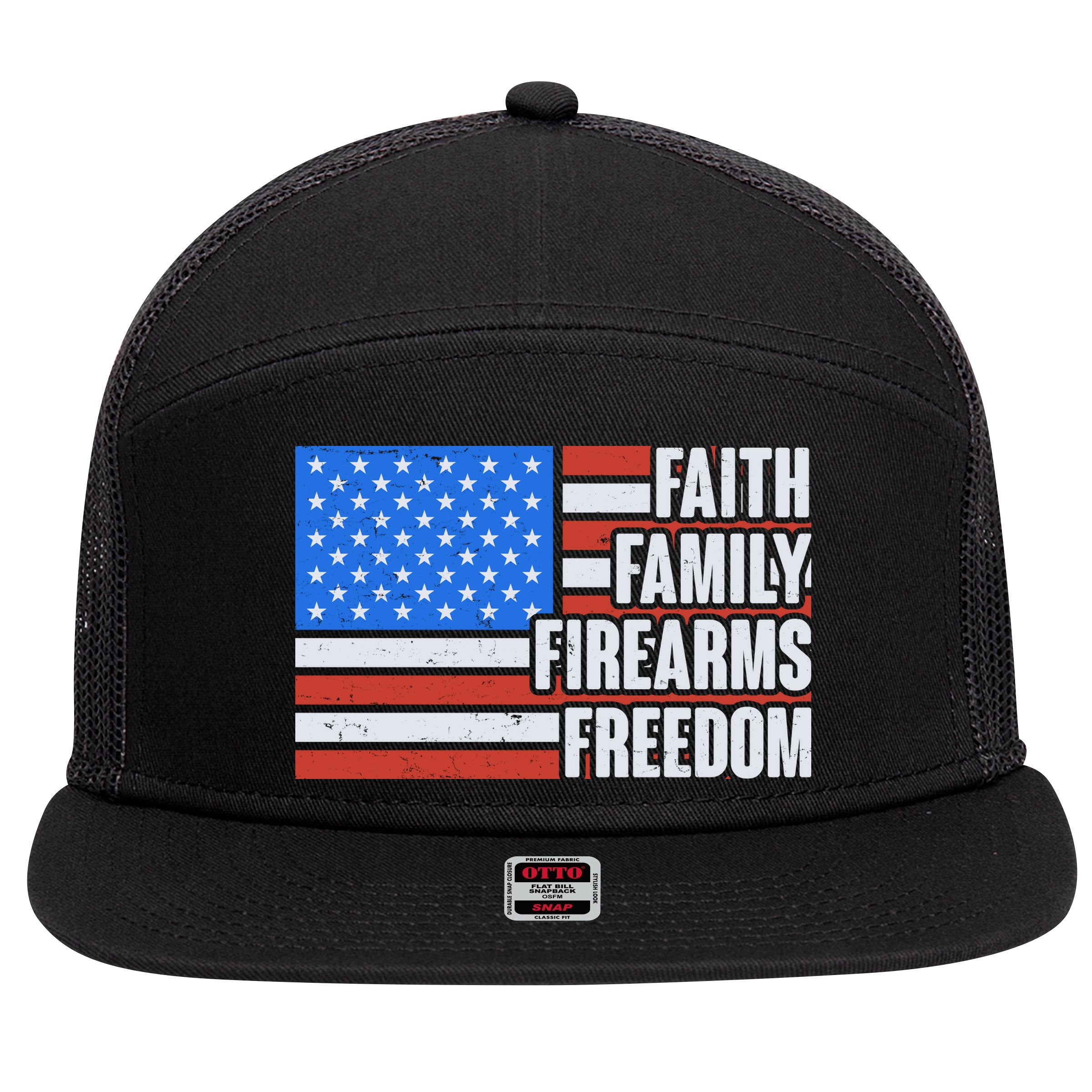 Faith Family Firearms Freedom 7 Panel Mesh Trucker Snapback Hat