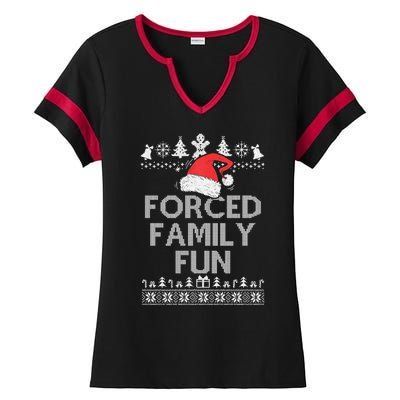 Forced Family Fun Sarcastic Christmas Ladies Halftime Notch Neck Tee