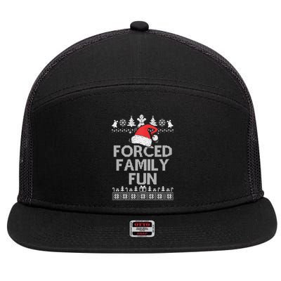 Forced Family Fun Sarcastic Christmas 7 Panel Mesh Trucker Snapback Hat