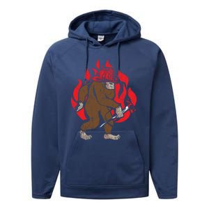 Firefighting Fire Firefighter Fire Rescue Bigfoot Gift Performance Fleece Hoodie