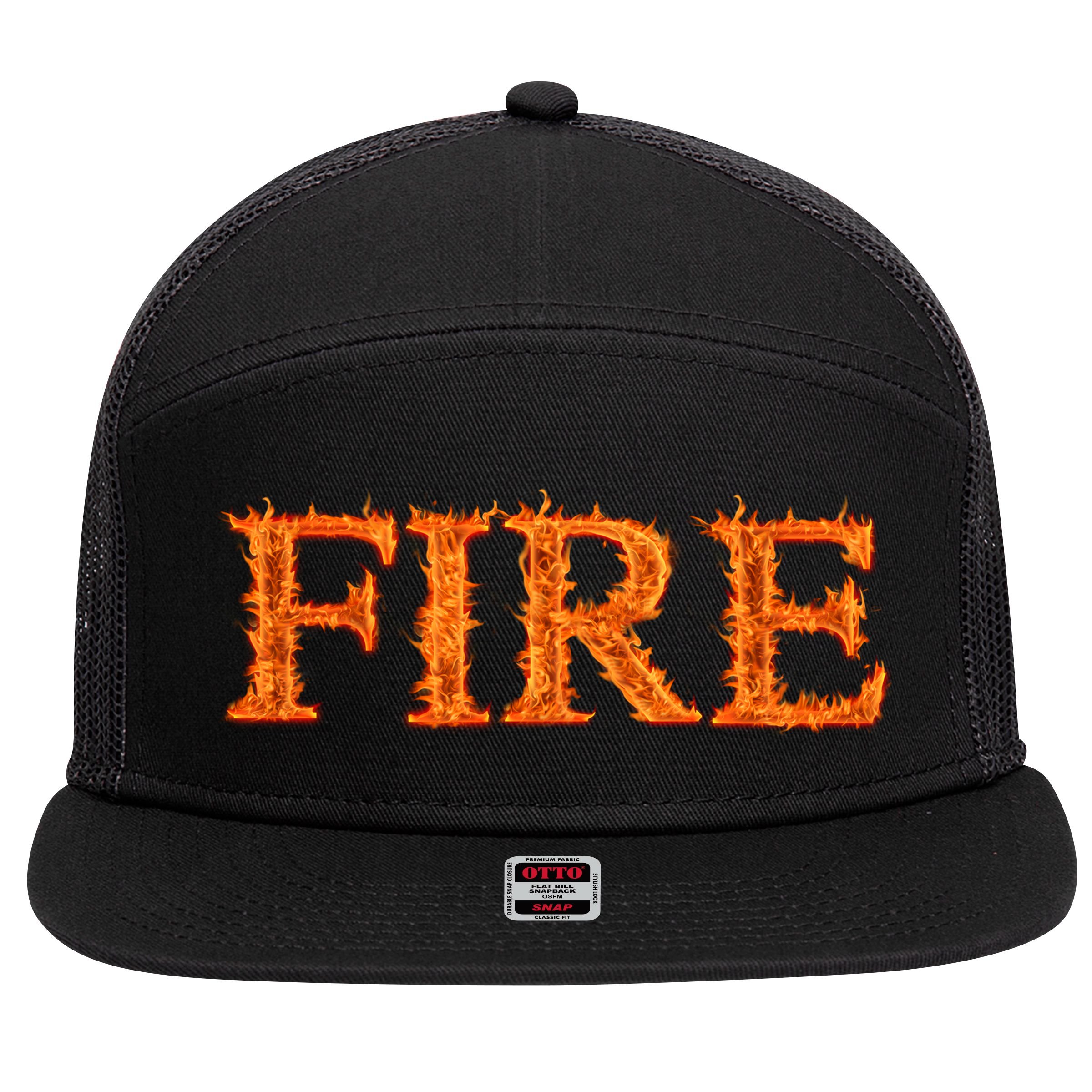 Fire Flame 7 Panel Mesh Trucker Snapback Hat