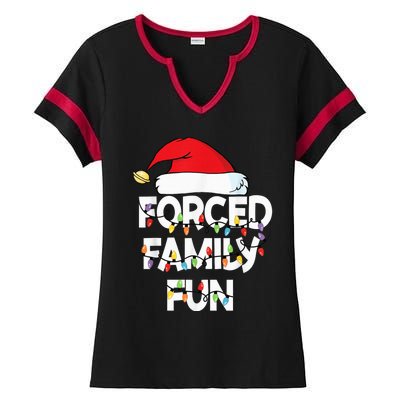 Forced Family Fun With Santa Red Hat Christmas Pajamas Ladies Halftime Notch Neck Tee