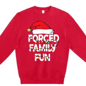 Forced Family Fun With Santa Red Hat Christmas Pajamas Premium Crewneck Sweatshirt