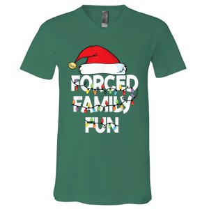 Forced Family Fun With Santa Red Hat Christmas Pajamas V-Neck T-Shirt