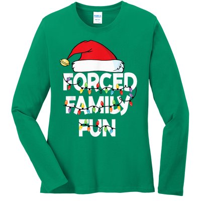 Forced Family Fun With Santa Red Hat Christmas Pajamas Ladies Long Sleeve Shirt