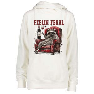 Feeling Feral Funny Raccoon Design Womens Funnel Neck Pullover Hood