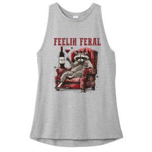 Feeling Feral Funny Raccoon Design Ladies PosiCharge Tri-Blend Wicking Tank