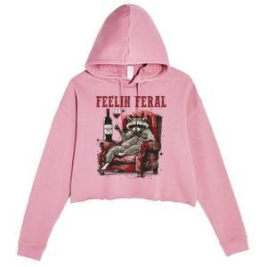 Feeling Feral Funny Raccoon Design Crop Fleece Hoodie