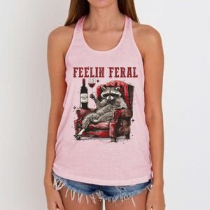 Feeling Feral Funny Raccoon Design Women's Knotted Racerback Tank