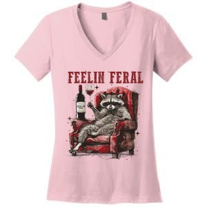 Feeling Feral Funny Raccoon Design Women's V-Neck T-Shirt