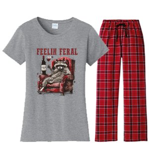 Feeling Feral Funny Raccoon Design Women's Flannel Pajama Set