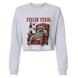 Feeling Feral Funny Raccoon Design Cropped Pullover Crew