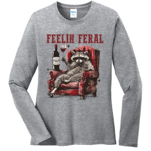 Feeling Feral Funny Raccoon Design Ladies Long Sleeve Shirt