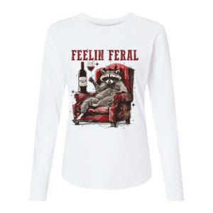 Feeling Feral Funny Raccoon Design Womens Cotton Relaxed Long Sleeve T-Shirt