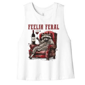 Feeling Feral Funny Raccoon Design Women's Racerback Cropped Tank