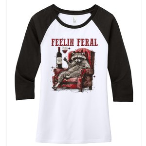 Feeling Feral Funny Raccoon Design Women's Tri-Blend 3/4-Sleeve Raglan Shirt