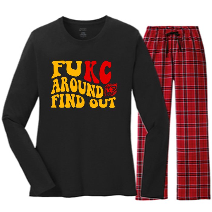 Funny Fuck FUKC Kansas City Around Find Out Women's Long Sleeve Flannel Pajama Set 