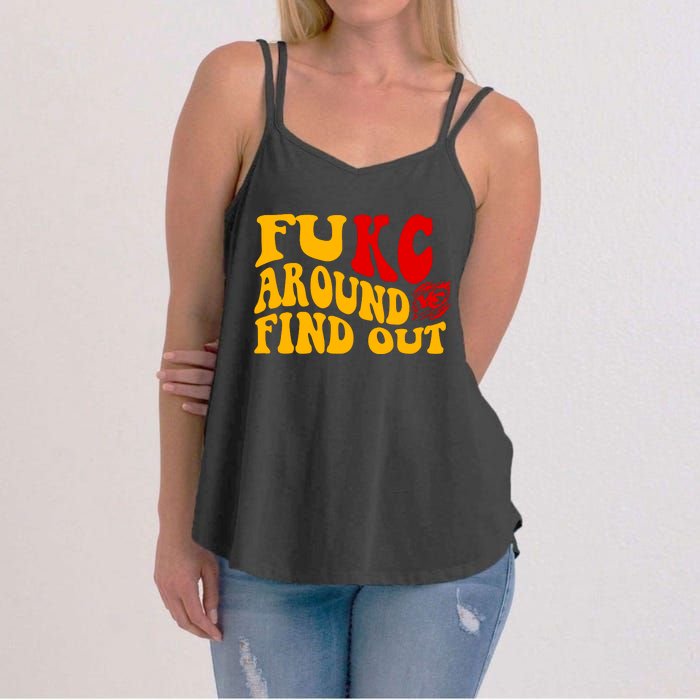 Funny Fuck FUKC Kansas City Around Find Out Women's Strappy Tank