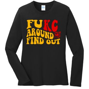 Funny Fuck FUKC Kansas City Around Find Out Ladies Long Sleeve Shirt