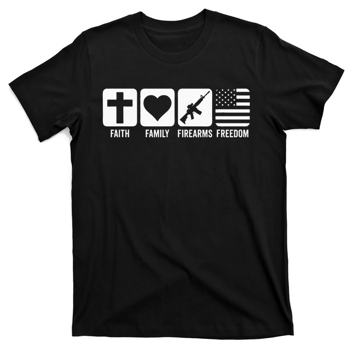 Faith Family Firearms & Freedom USA Flag Pro God & Guns T-Shirt