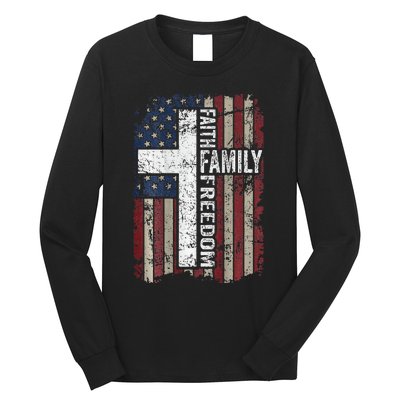 Faith Family Freedom Christian Vintage Usa Flag Long Sleeve Shirt